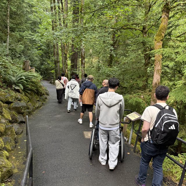 Friends walking a forest trail in Portland